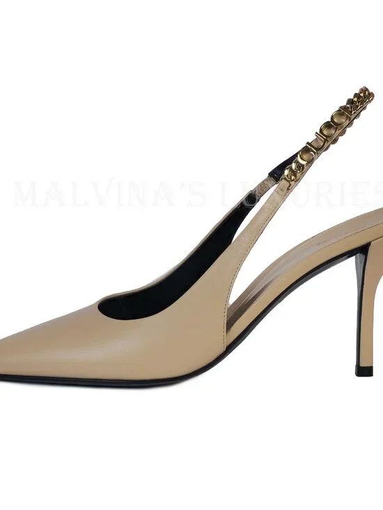 GUCCI SHOES SIGNORIA LEATHER w LOGO CHAIN SLINGBACK PUMPS sz 38.5 8.5 - Picture 5 of 16